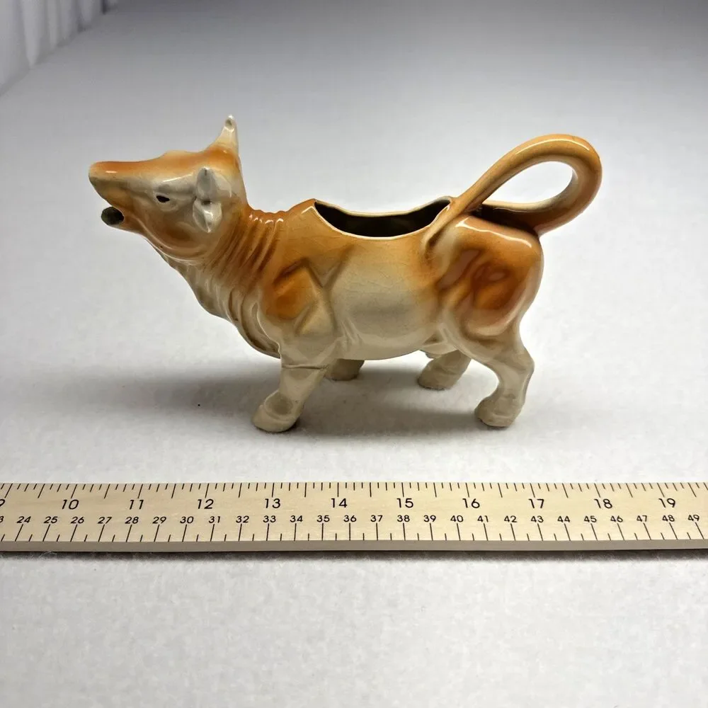 Japan Ceramic Cow Creamer Brown White Milk Pitcher Farmhouse 1950s Vintage